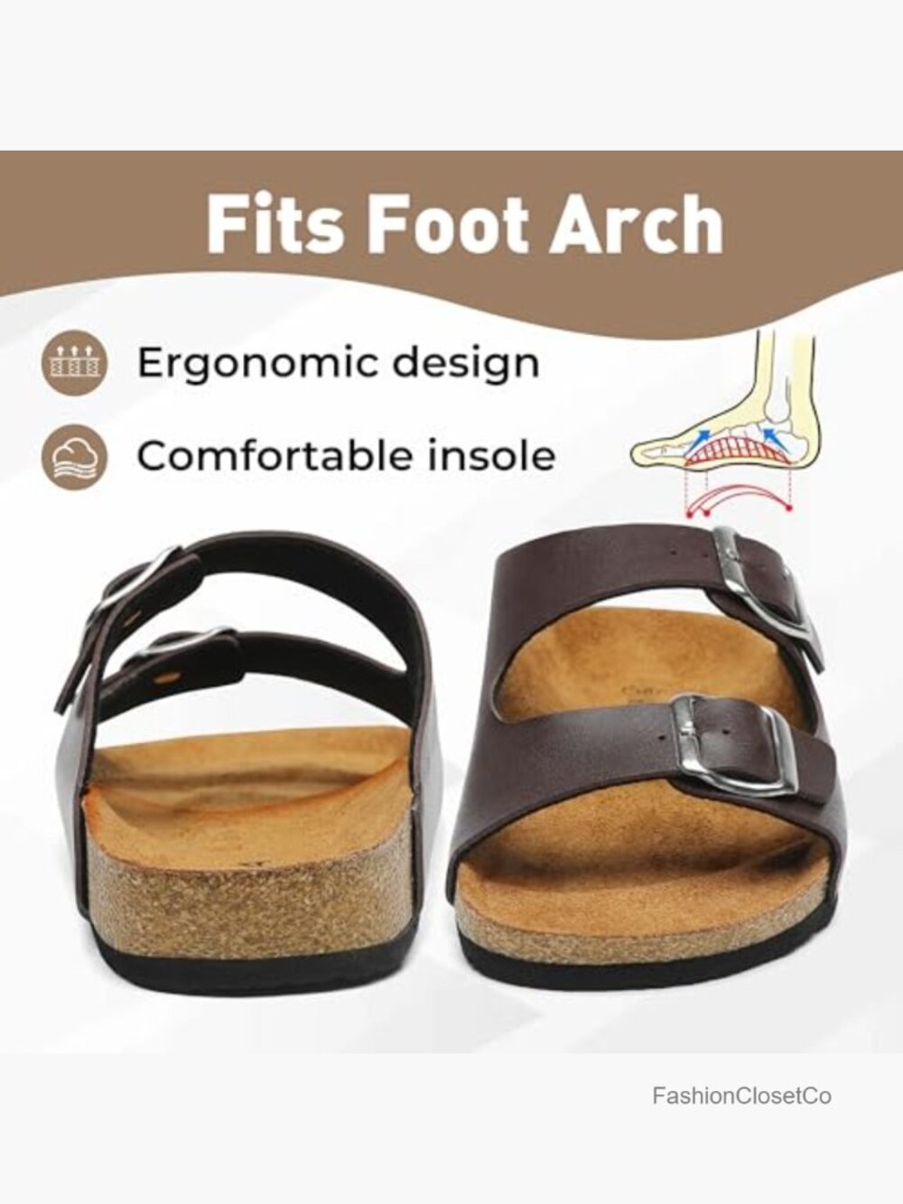Comfortable Open Toe Double Buckle Flats Slides Sandals - Picture 5 of 7